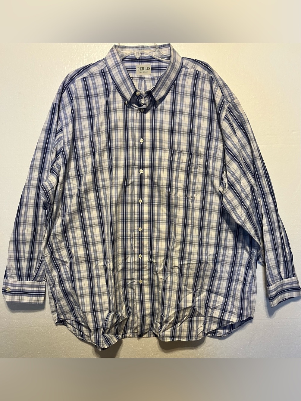 Men's Perlis XXXL Blue Plaid Button-Up Shirt SEE MEASUREMENTS for fit